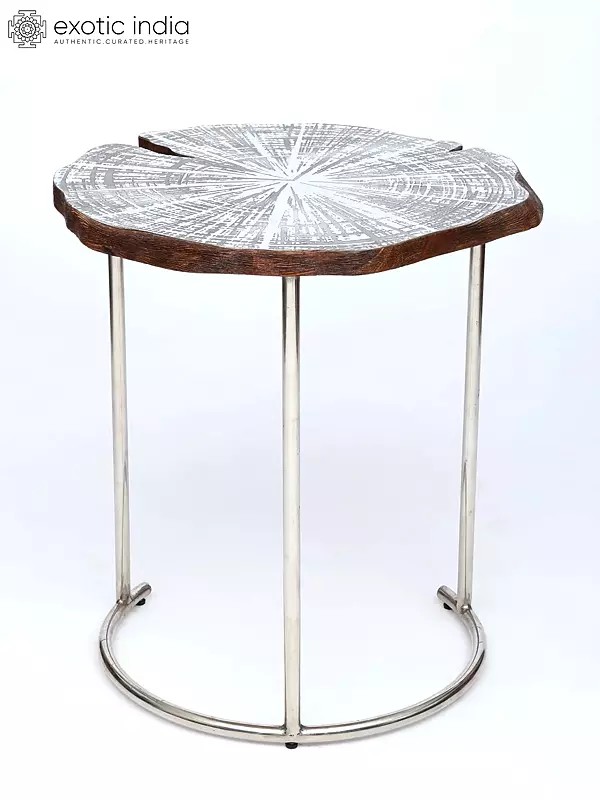 24" Designer Table in Wood with Iron Legs