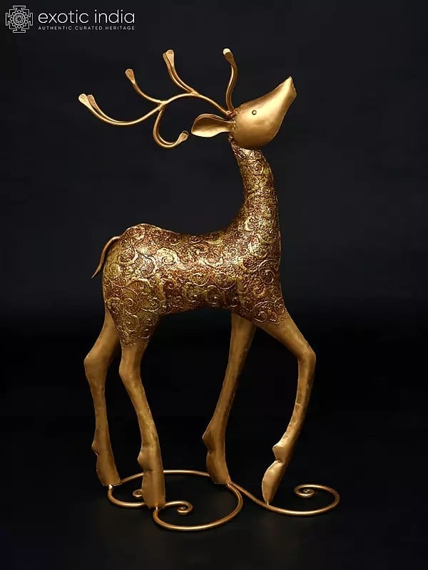 36" Large Decorative Iron Reindeer with Golden Finish | Home Decor