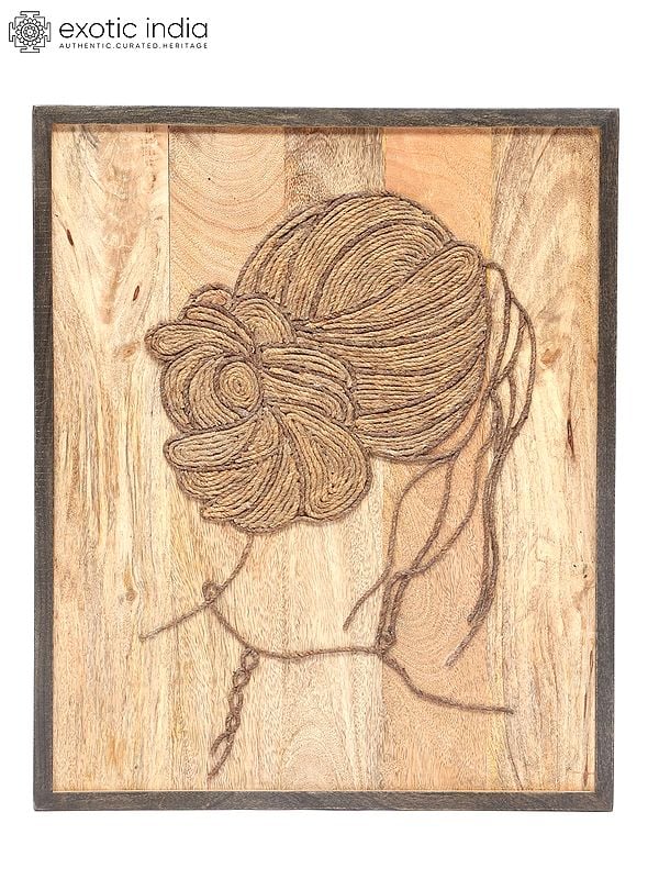 24" Wood Framed Rope Lady Head Bun | Wall Hanging