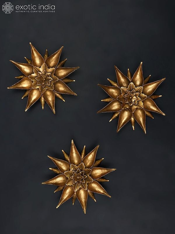 8" Set of Three Golden Flowers | Wall Decor