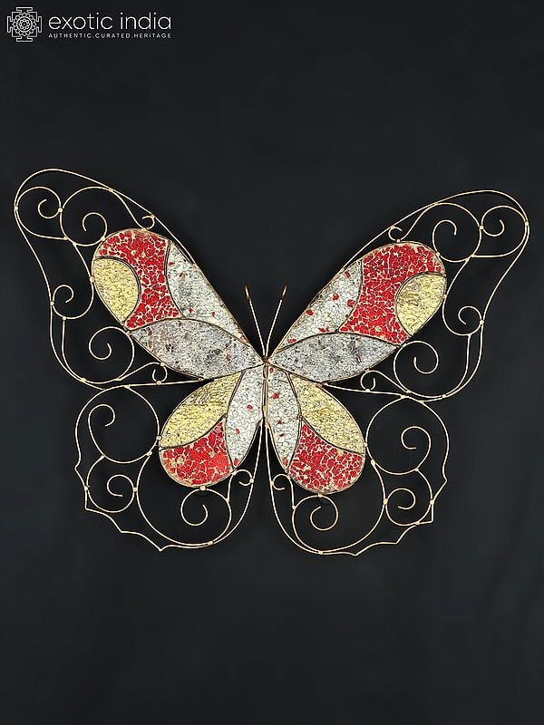 26" Iron Wall Hanging Butterfly with Mosaic Work | Wall Decor