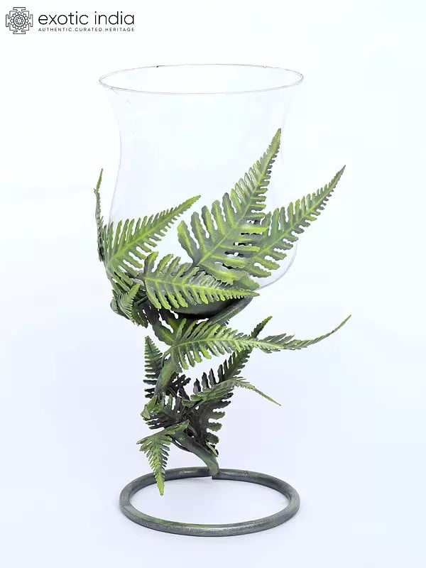 18" Fern Leaves Design Hurricane | Home Decor