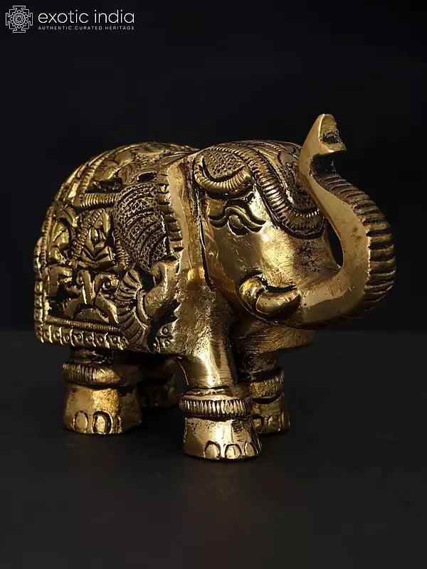 3" Small Elephant Statue with Upraised Trunk | Brass Statue