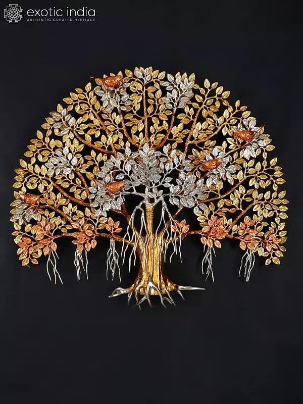 34" Large Brass Tree of Life with Chirping Birds | Wall Hanging