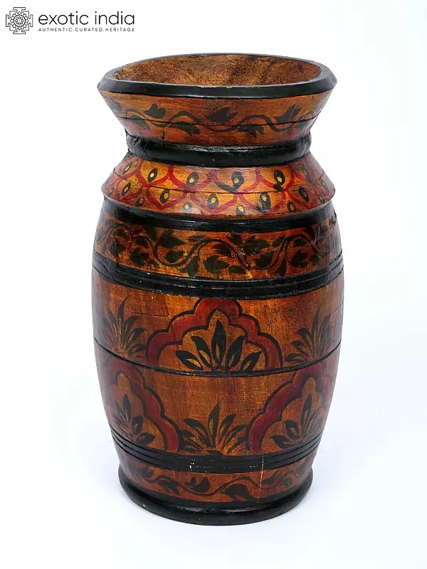 12" Hand-Painted Wooden Pot | Table Decor