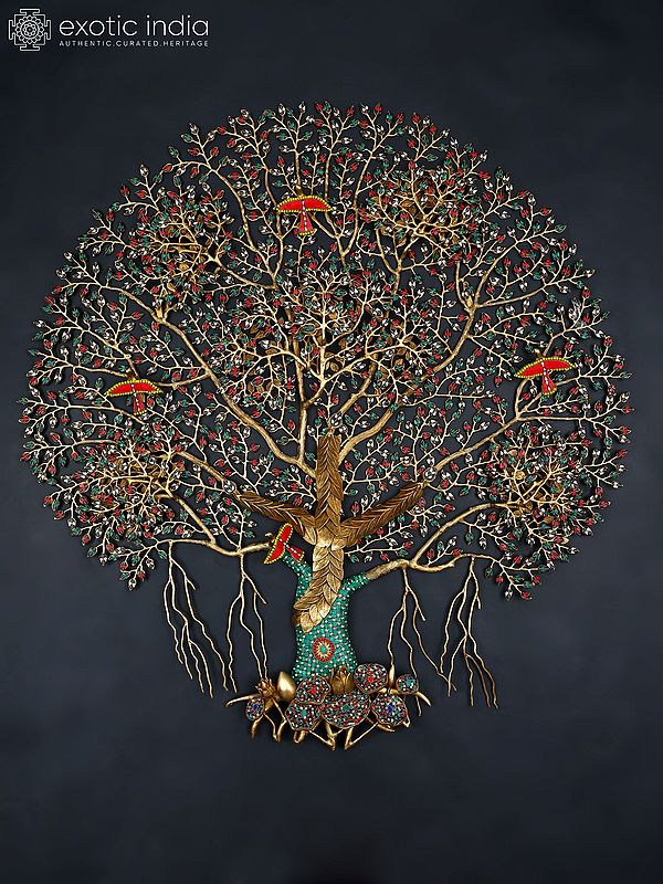 51" Large Brass Tree of Life with Inlay Work | Wall Hanging