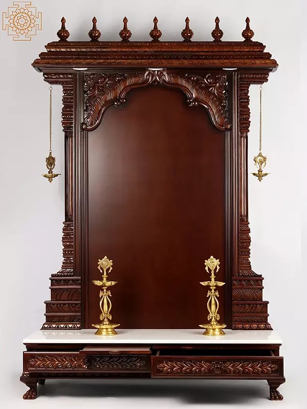 70'' Super Large Hindu Idol Wooden Frame with Lights | Made in India | Wood and Marble