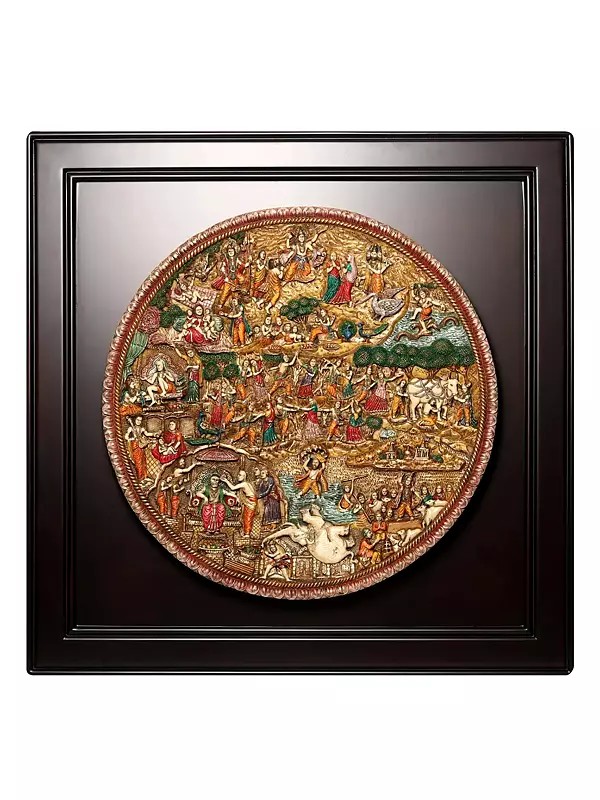 Shri Krishna's Life Story In One Frame | Wood and Resin Wall Hanging Frame