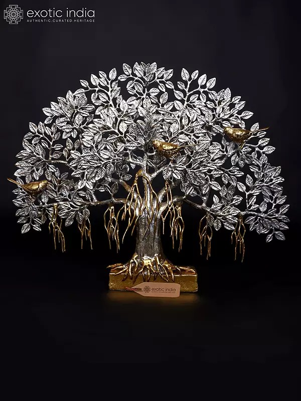 26" Silver Toned Brass Tree of Life with Chirping Birds