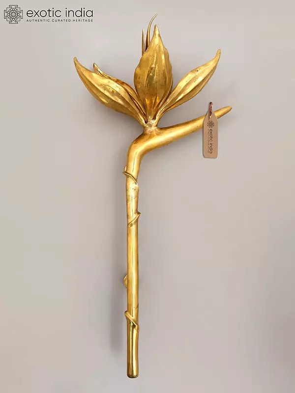 32" Handcrafted Brass Lotus Door Handle - Designer Architectural Hardware