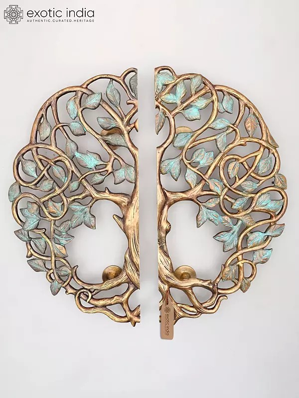 20" Tree Design Pair of Door Handles in Brass