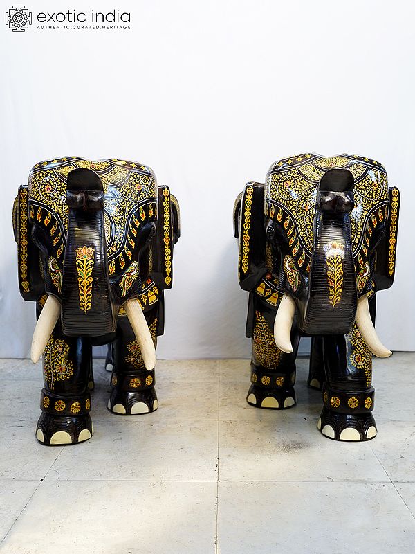 56" Pair of Royal Elephants with Intricate Inlay Work