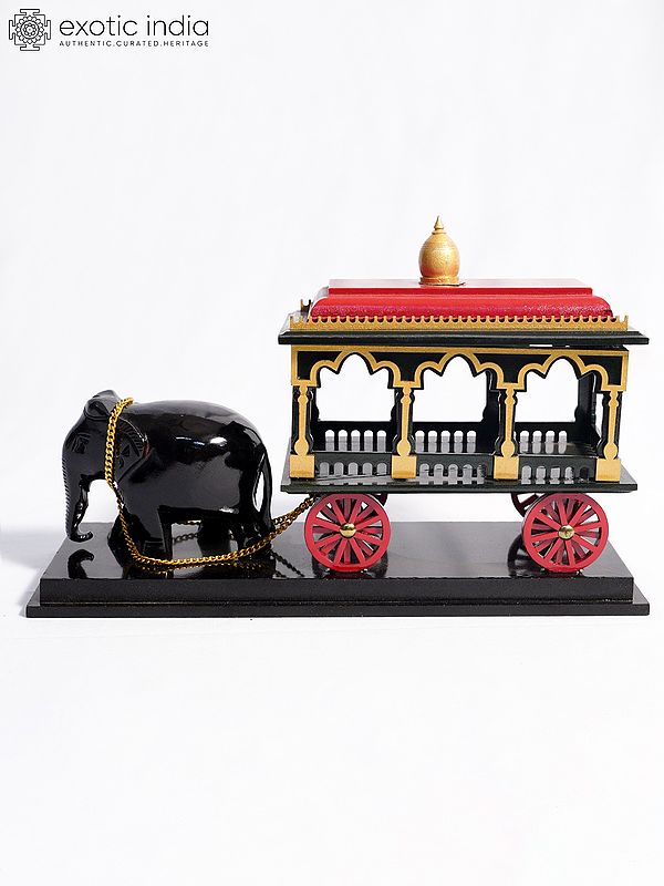 12" Wood Elephant Cart for Table Decor | Decorative Item For Home
