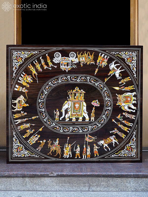 48" Square Table Top with Royal Procession of King | Rosewood Item For Home