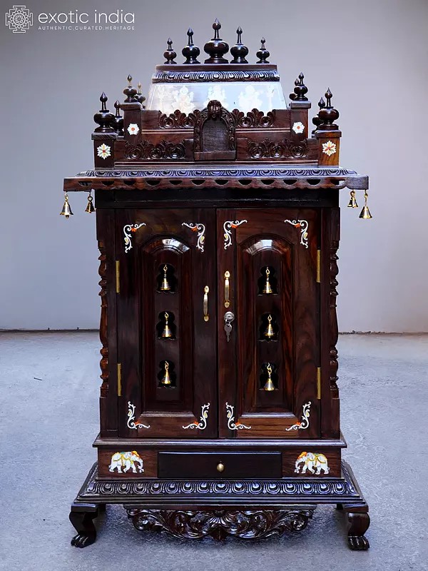 52" Handmade Puja Temple with Deity Motifs | Rosewood Temple For Home