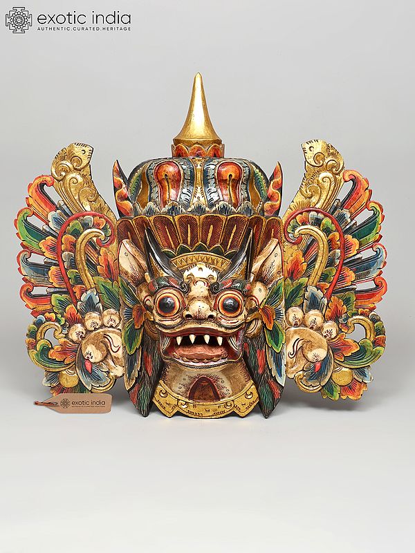 34" Large Wooden Colorful Barong Mask | Wall Hanging Art