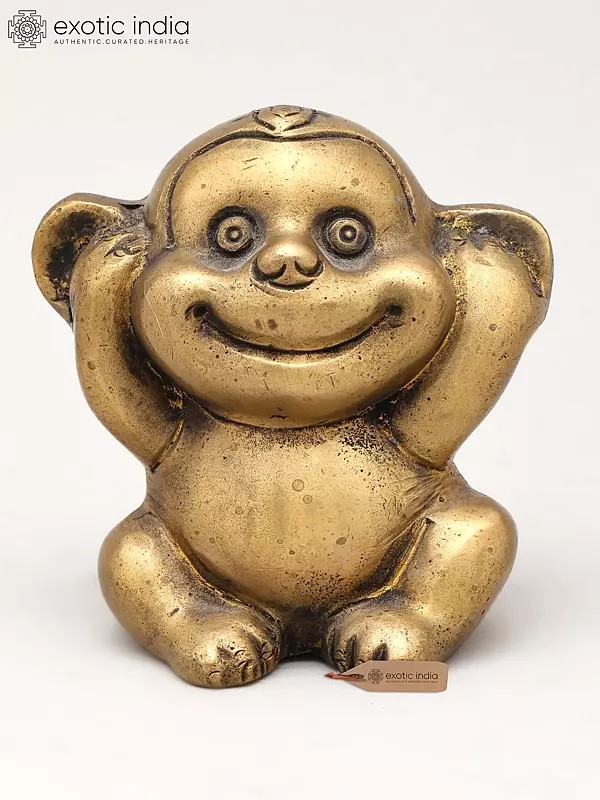 3" Small Brass Decorative Monkey Statue | Table Decor