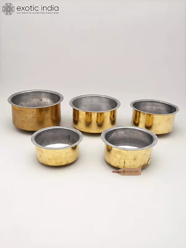 Set of Five Brass Cooking Pots/Bhagona/Patila
