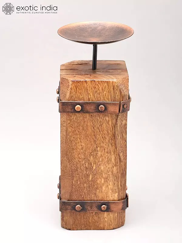 11" Wood and Iron Candle Stand | Home Decor