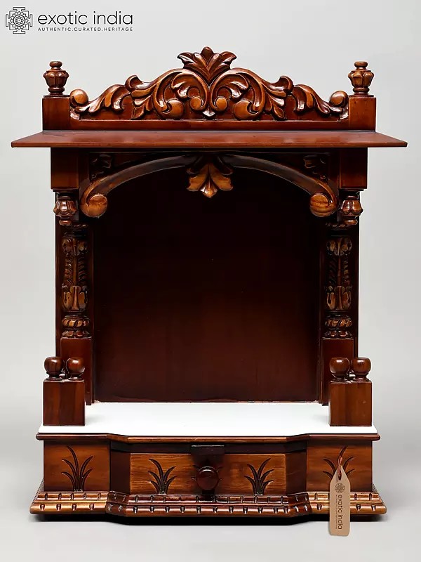 22" Wood Carved Designer Puja Temple with Drawer