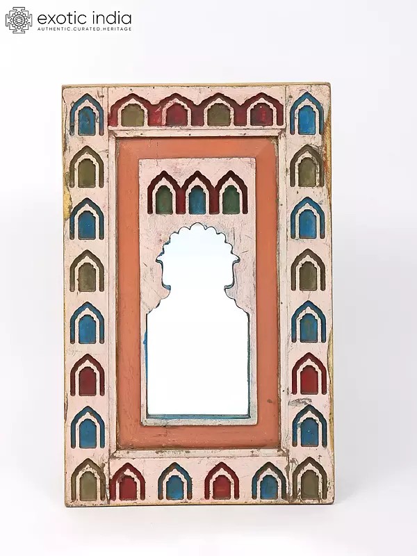 24" Hand-Painted Jharokha (Window) in Wood | Wall Hanging