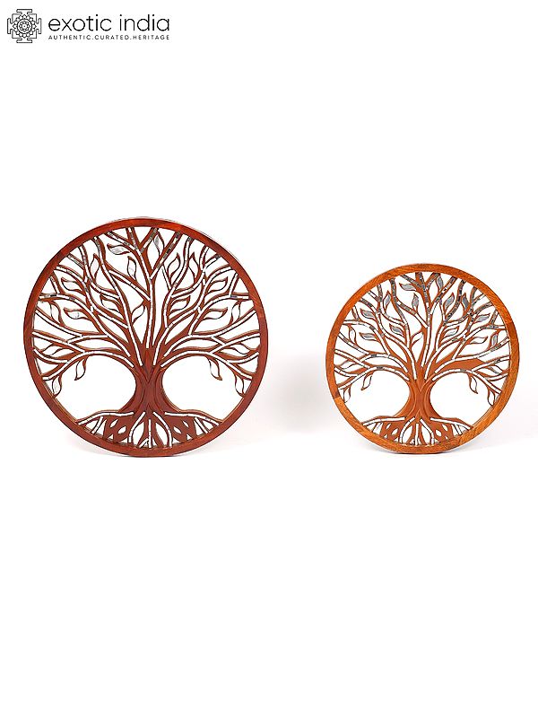 30" Pair of Round Shaped Designer Tree of Life with Mirror Work | Set of 2 | Home Decor | Wall Hanging