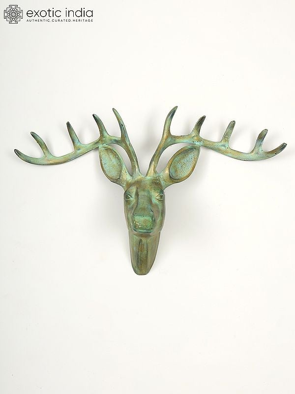 22" Green Deer Wall Decor in Brass | Home Decor