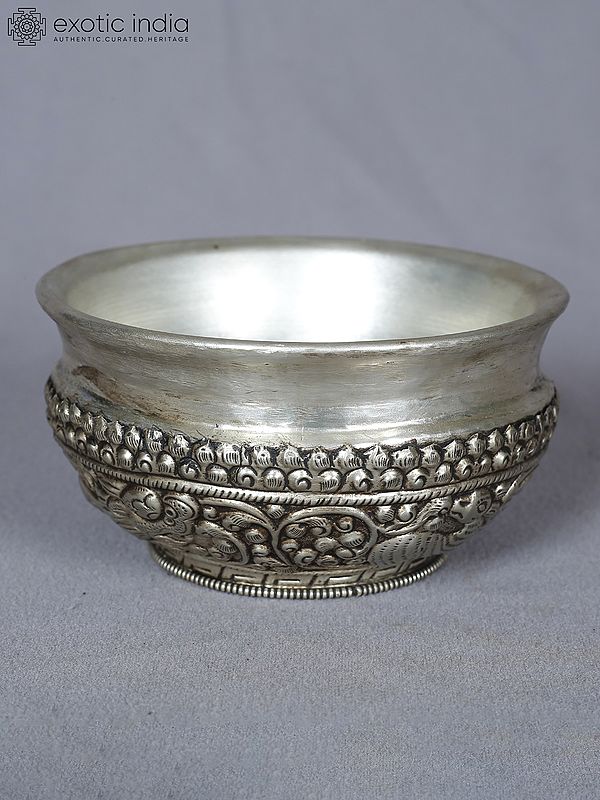 4" White Metal Decorative Tibetan Bowl For Home Hand Carved | Kitchen Bowl