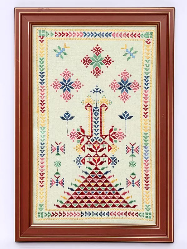 16" Framed Hand Embroidery Work | Wall Hanging