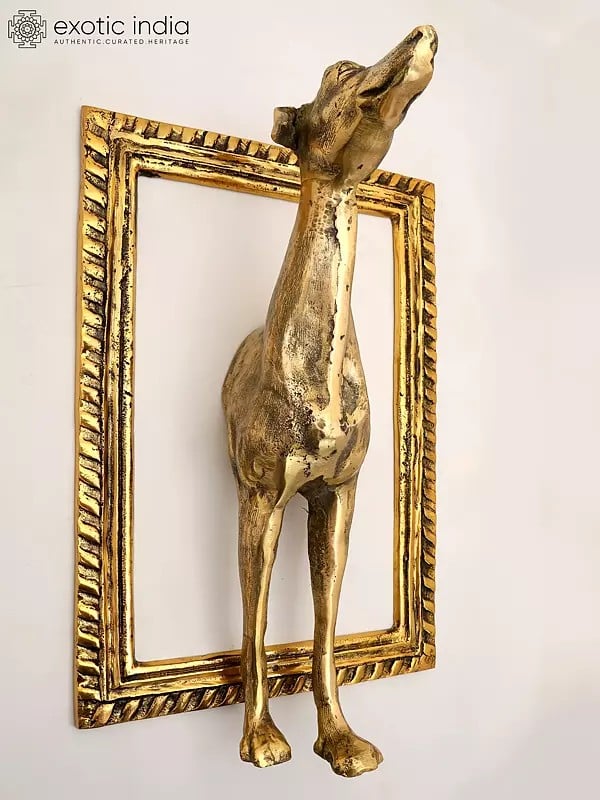 21" Brass Wall Hanging Dog with Frame | Home Decor