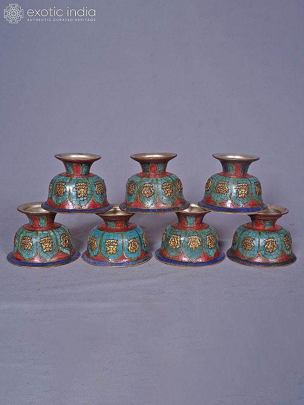 3" Set Of 7 Engraved Bowl In Copper Gold And Silver Plated From Nepal