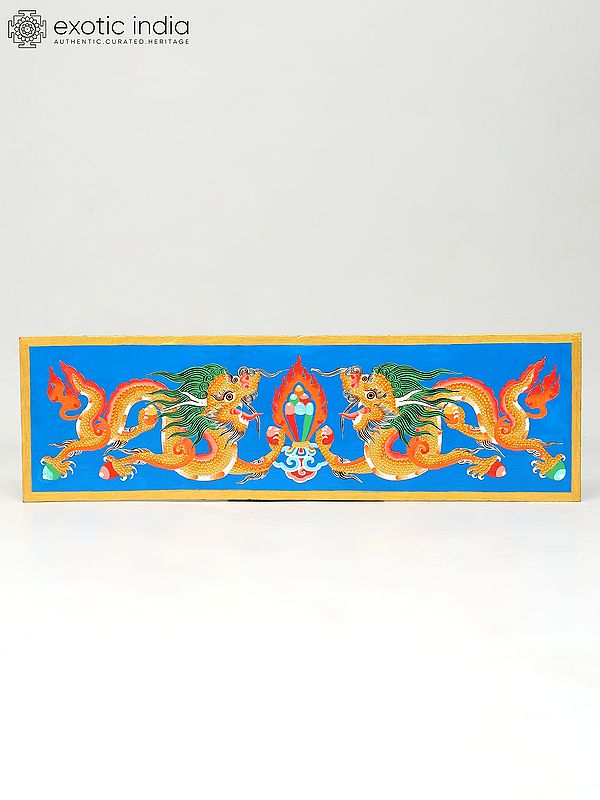 32" Hand-Painted Dragons Wall Panel from Ladakh | Wall Hanging