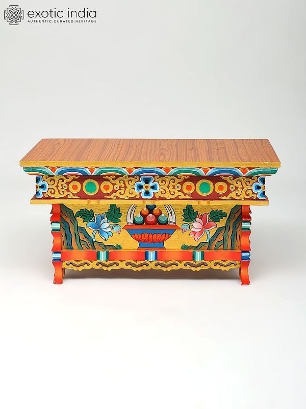 22" Colorful Altar Table in Wood from Ladakh