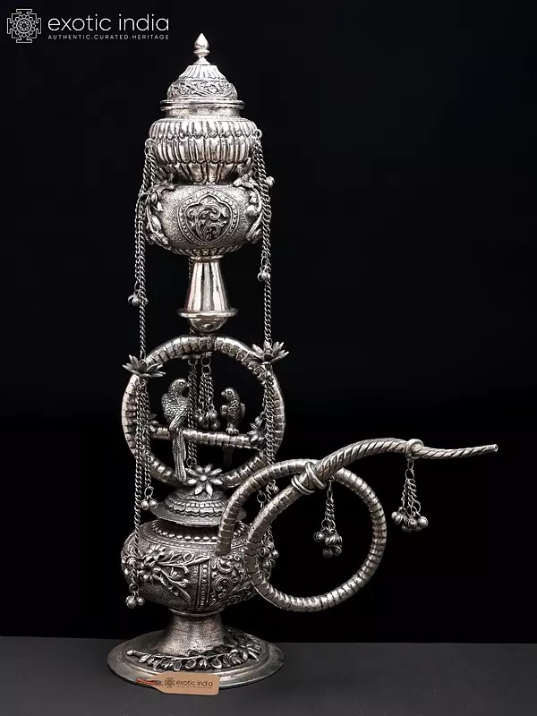 21" Designer Hookah with Silver Finish | Home Decor