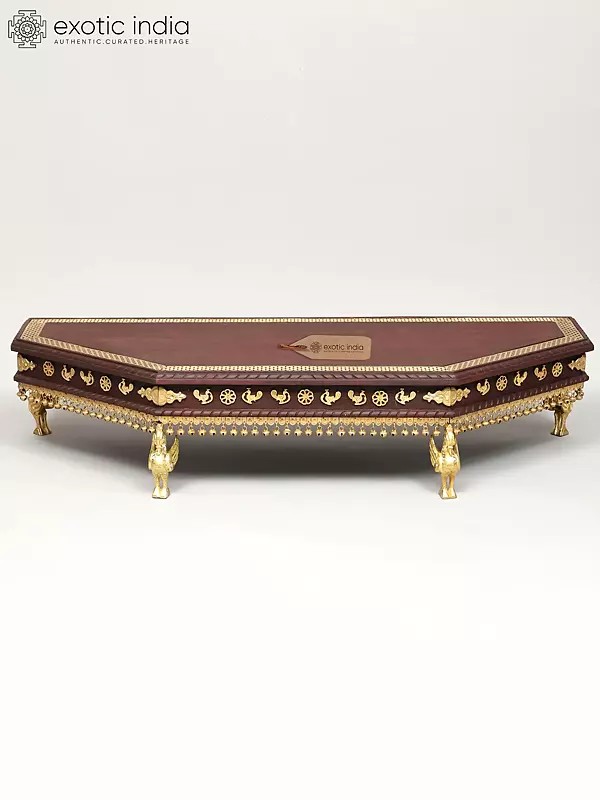 41" Large Hexagonal Pedestal with Swan Legs - Wood and Brass