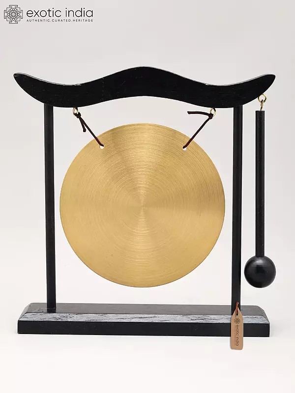 8" Brass Gong with Wooden Stand and Mallet