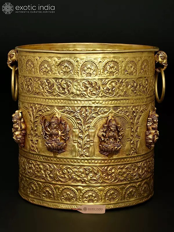 Ornate Brass Lakshmi Planter | Traditional Decorative Pot