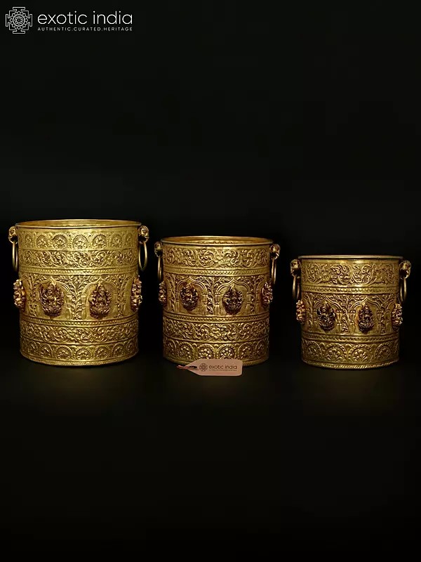 Ashtalakshmi Brass Planters Set - 3 Decorative Pots