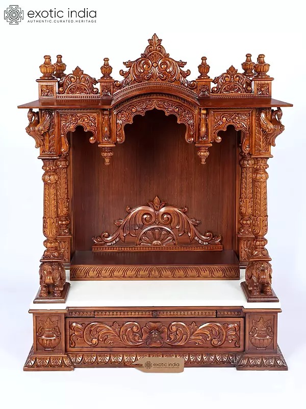 42" Large Carved Wooden Puja Temple for Home