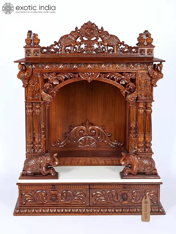 Large Wooden Puja Mandir - 44" Height