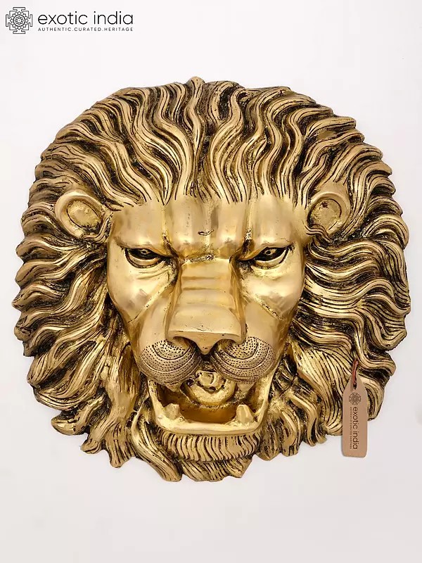 15" Golden Lion Face Wall Hanging Statue | Majestic Decor