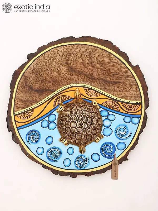 Wooden Wall Art with Brass Turtle | Rustic Home Decor Accent