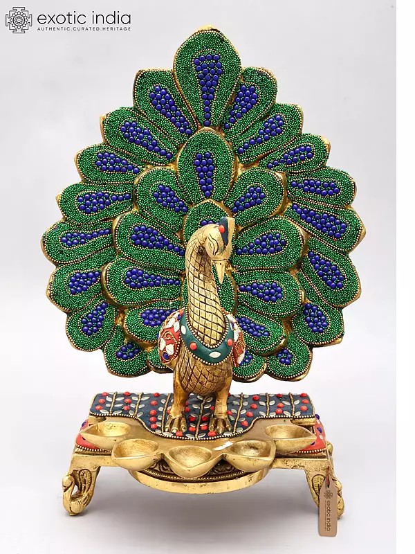 Decorative Brass Peacock Lamp with Five Wicks for Table Decor