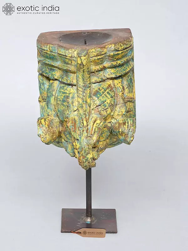 13" Wooden Candle Stand with Abstract Figure