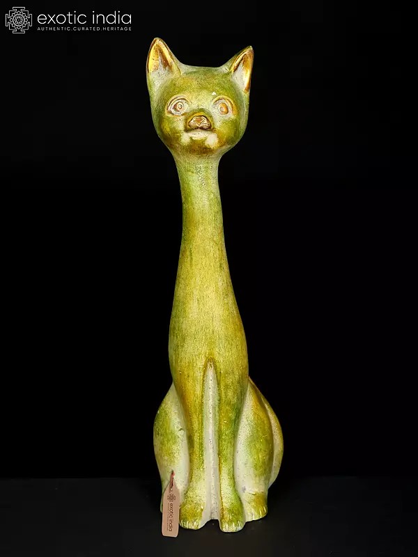 11" Brass Decorative Cat Statue | Table Decor