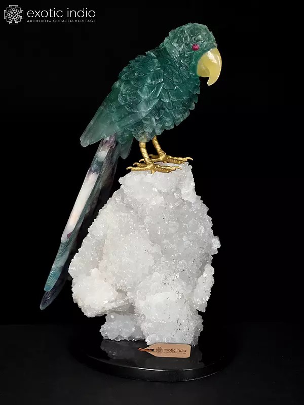 10" Decoratiive Parrot Statue | Table Decor | Semi-Precious Gemstone
