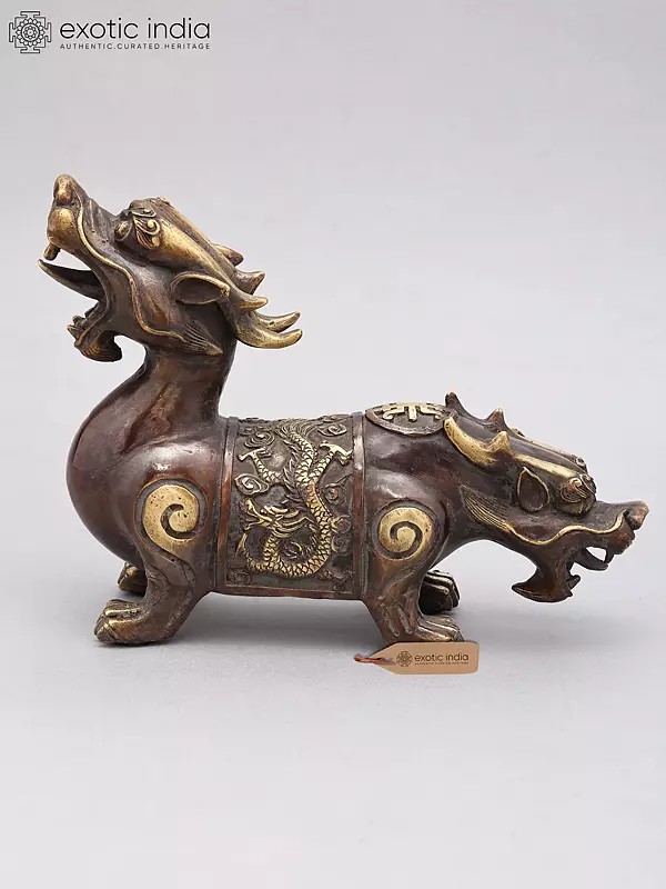 10" Double Face Dragon Pixiu Bronze Statue