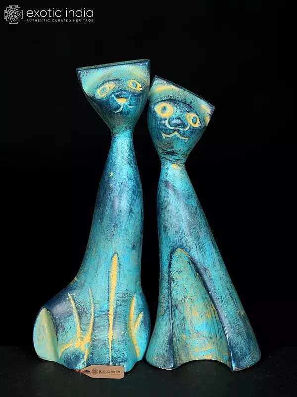 5" Decorative Cat Figurines - Set of Two Brass Statues