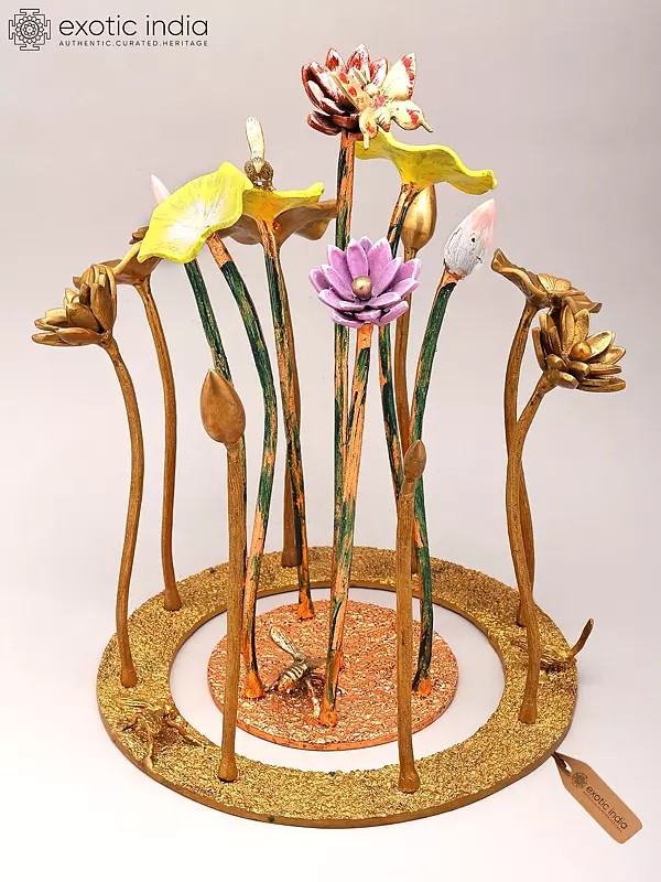 Brass Flowers and Buds Sculpture for Table Decor