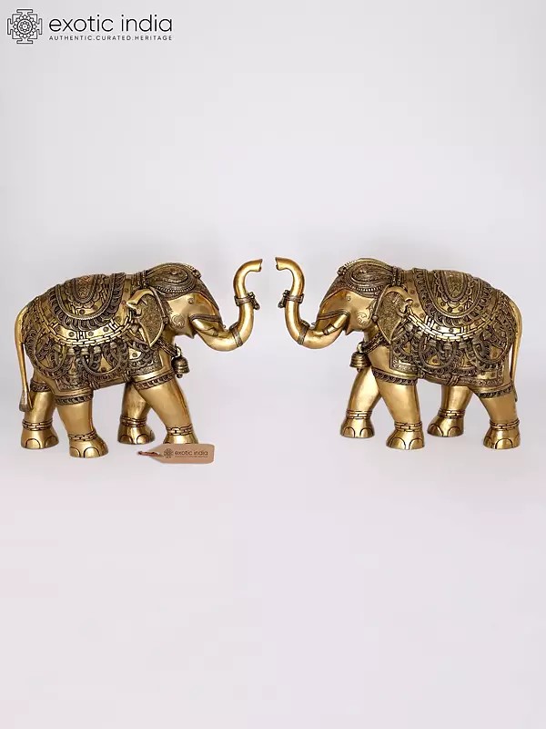 Decorative Pair of Elephants | Brass Statues | Home Decor